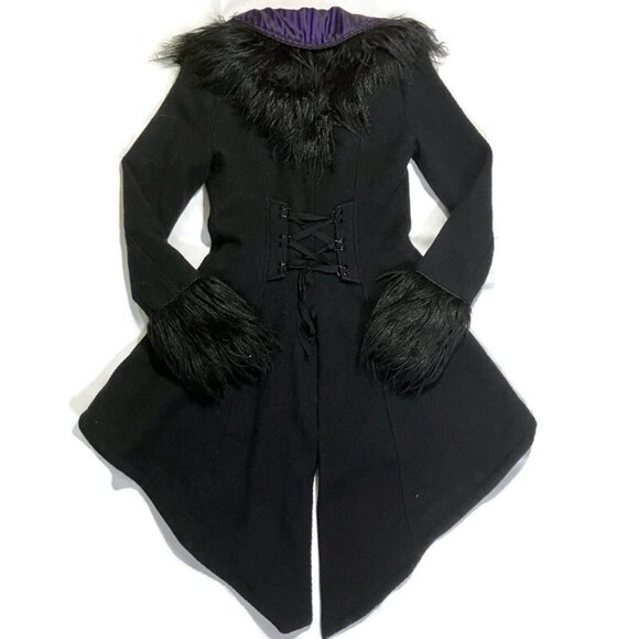 Vtg Y2K Lip Service Wicked Winter Faux Fur Goth Victorian Steampunk Tail Coat - Picture 5 of 9